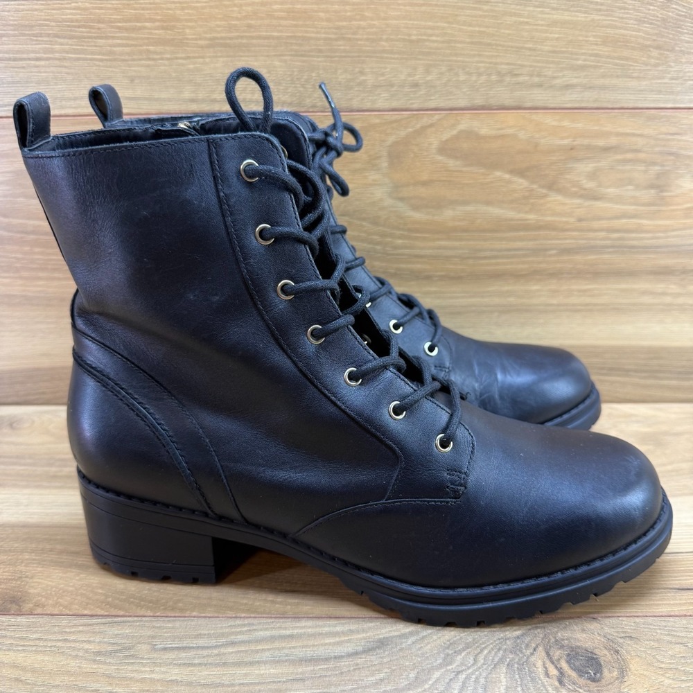 Cole Haan Grand Camea Combat Boots Womens 11 B Black Leather Lug Sole Zipper